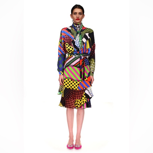 Vintage 80s Pat Argenti Colorful Polka Dot Silk A-Line Dress Size 6 - Picture 12 of 12